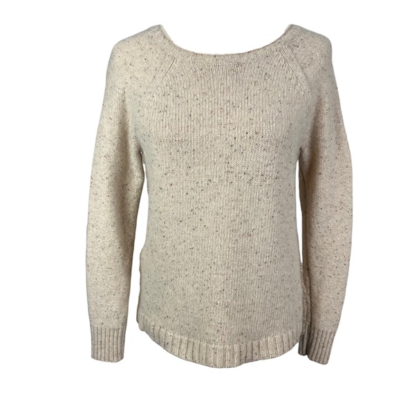 J. Crew Factory Sweaters - J Crew Factory Oatmeal Lambswool Sweater With Metallic Gold Side Stripes.
